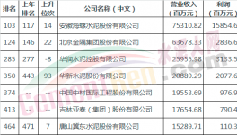 中國收入最高的7家水泥集團榮登水泥《財富》500強!